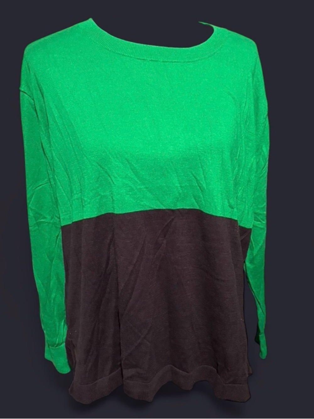 Michael Kors Green and Black Colorblock Long-Sleeve Top